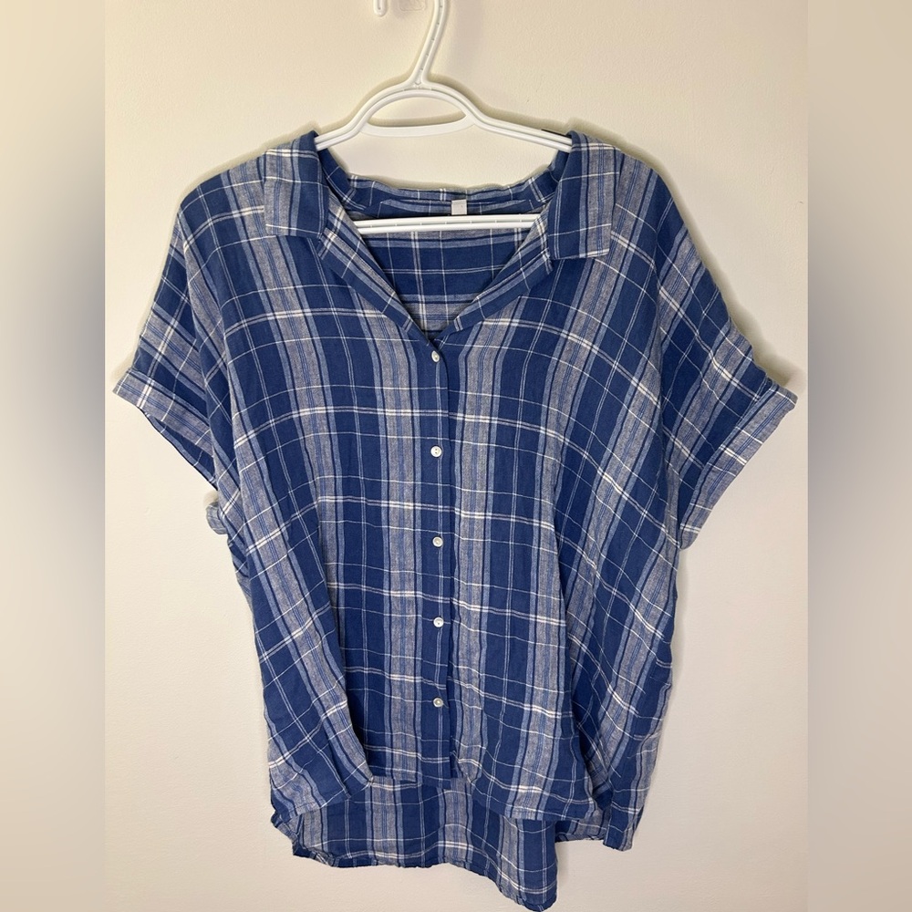 Blue Plaid Lucky Brand Short Sleeve Button-Up Shirt